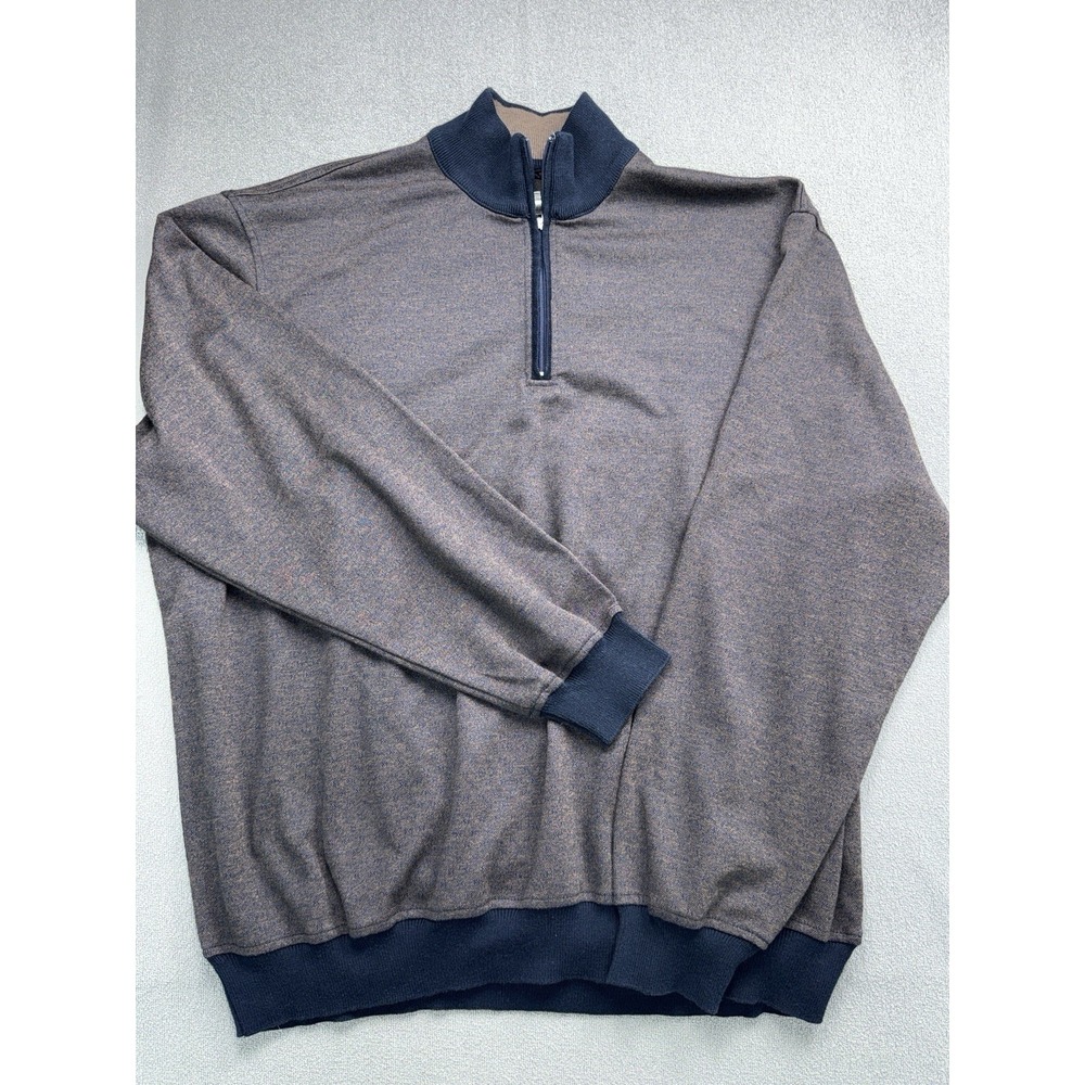Enzo Tovare Men's 2XL Quarter Zip Pullover Brown Blue Mock Neck Sweater Turkey